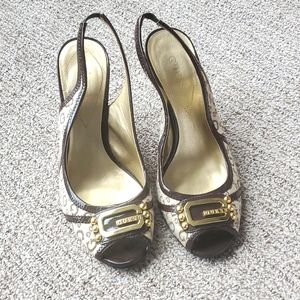 Guess Open Toe Wedge Heel Brown/Tan